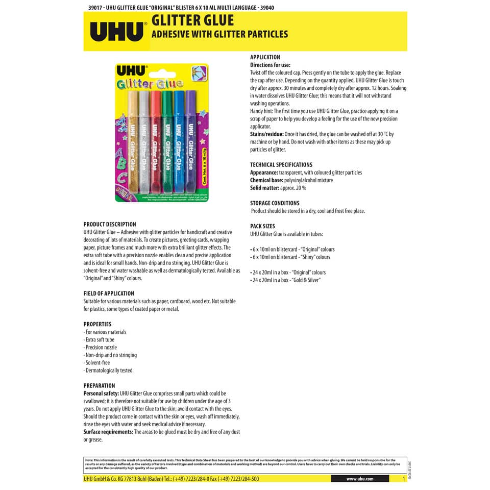 Bild 2 UHU Glitzerkleber Glitter Glue Original 10ml 6VE