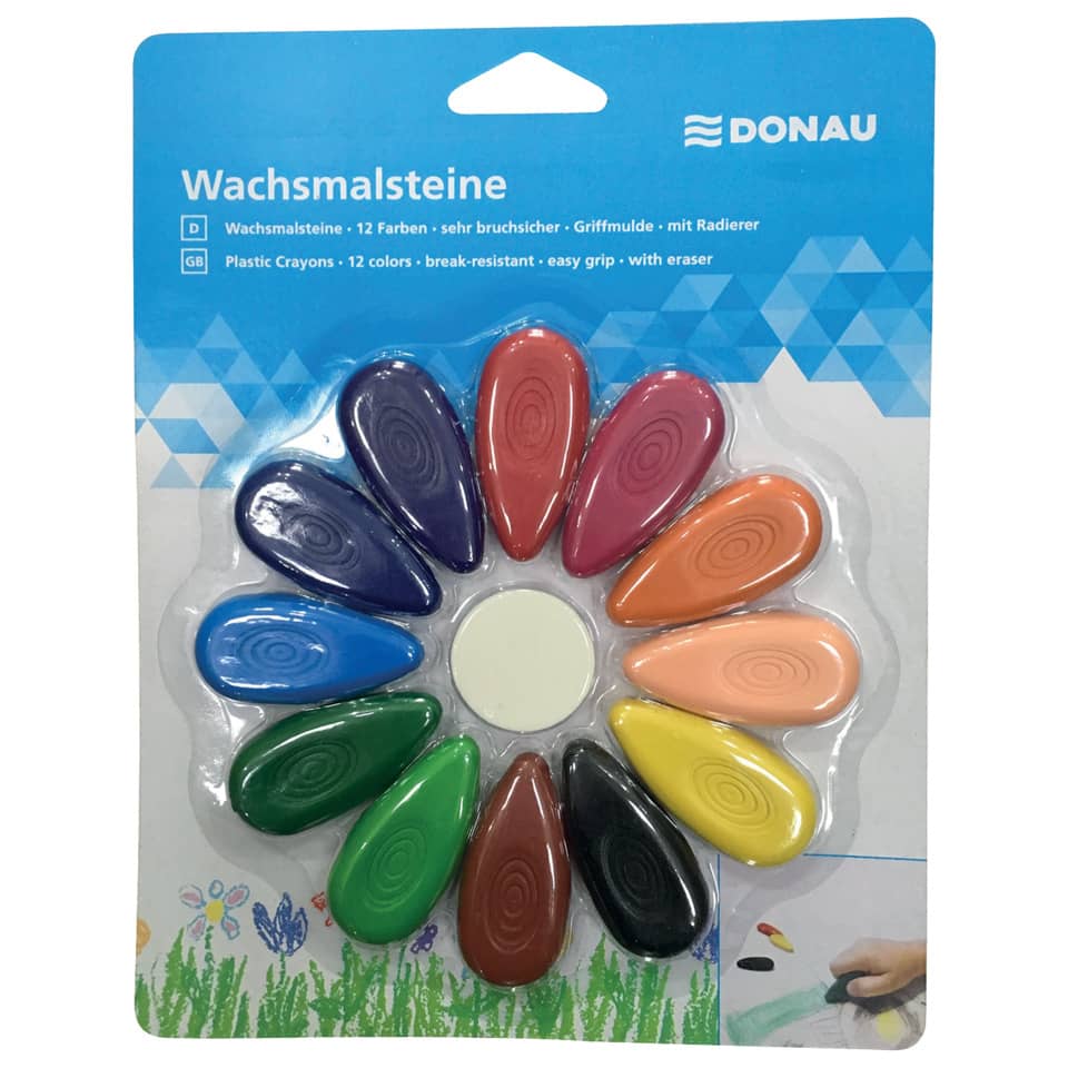 Bild 1 Donau Wachsmalsteine Tropfen, 12 Steine + 1 Radierer