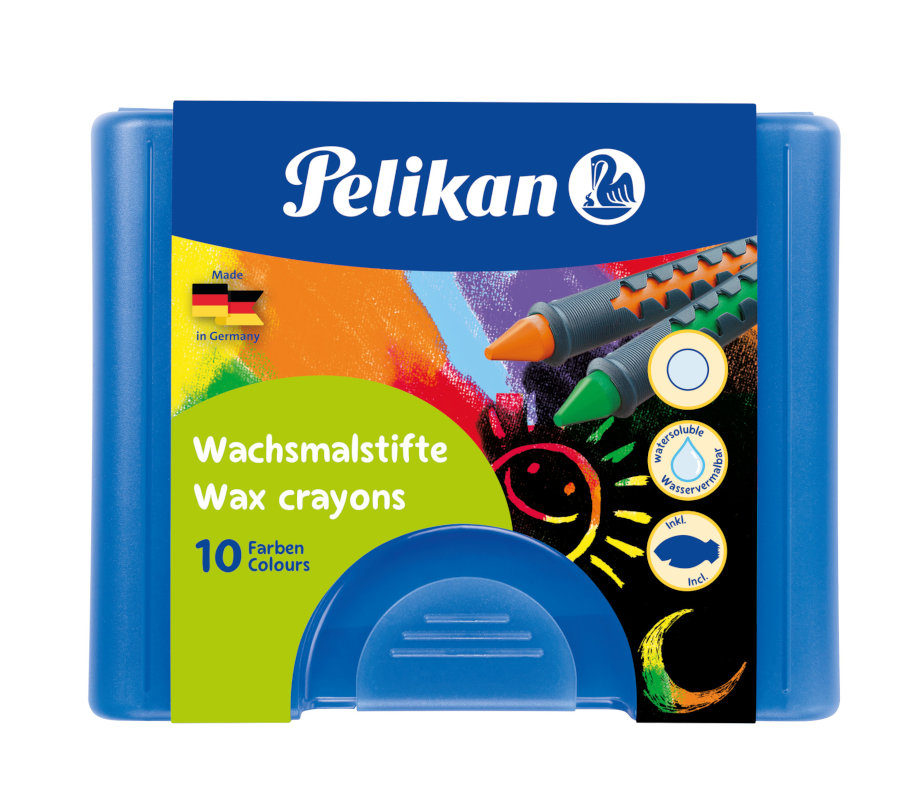 Bild 1 Pelikan Wachsmalstifte 655/10, rund, 8 Farben, Box mit 10 S tück + 1 Schaber