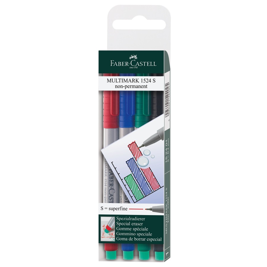 FABER-CASTELL MULTIMARK non-permanent S 4er Etui CD-Marker Folienstift