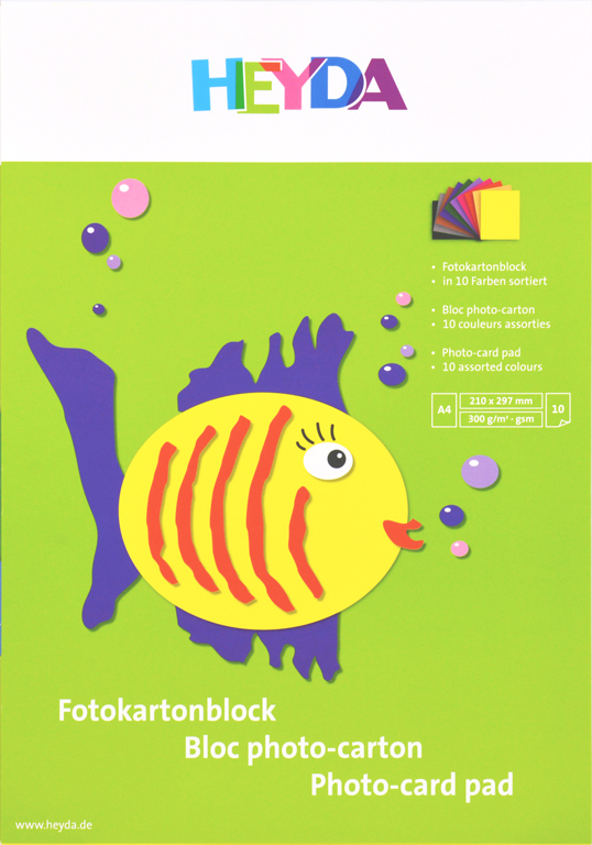 Fotokartonblock, A4, 10 Blatt, farblich sortiert, 300g