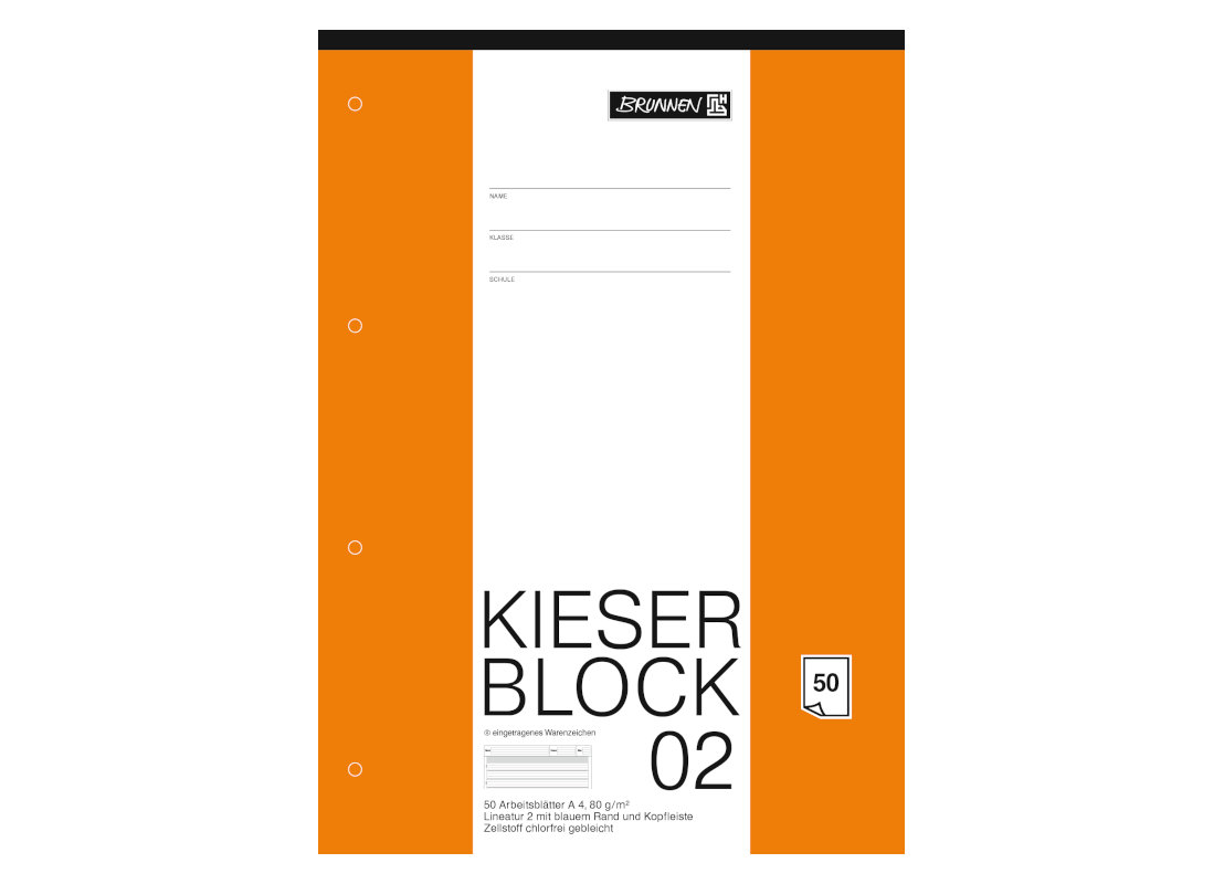 Bild 1 Kieser Block 02, Lin2 liniert, 50 Blatt, mit Kontrastlineatur, Brunnen