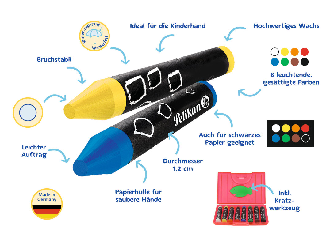 Bild 3 Pelikan Wachsmalstifte rund, 8er Kunststoffetui inkl. Schaber, 655/8