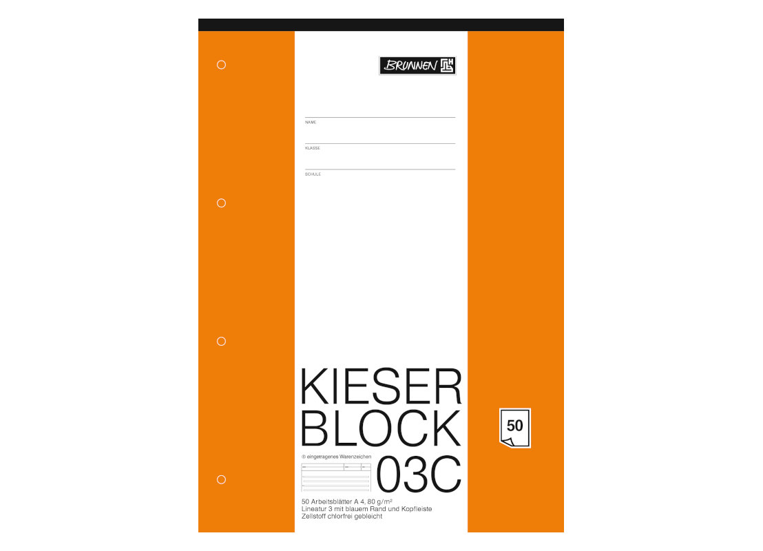 Bild 1 Kieser Block 03C, 50 Blatt, Lin3 liniert, mit blauem Rand und Kopfleiste